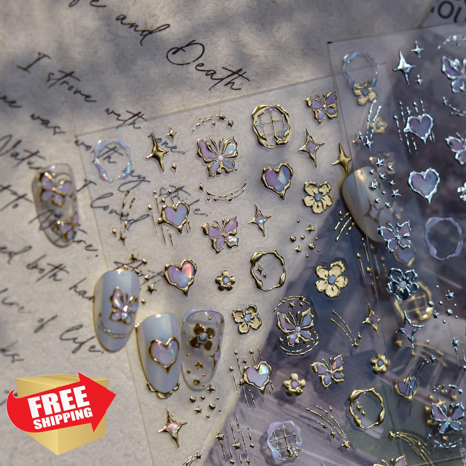 CnSybaris Butterflies Gold Nail Stickers