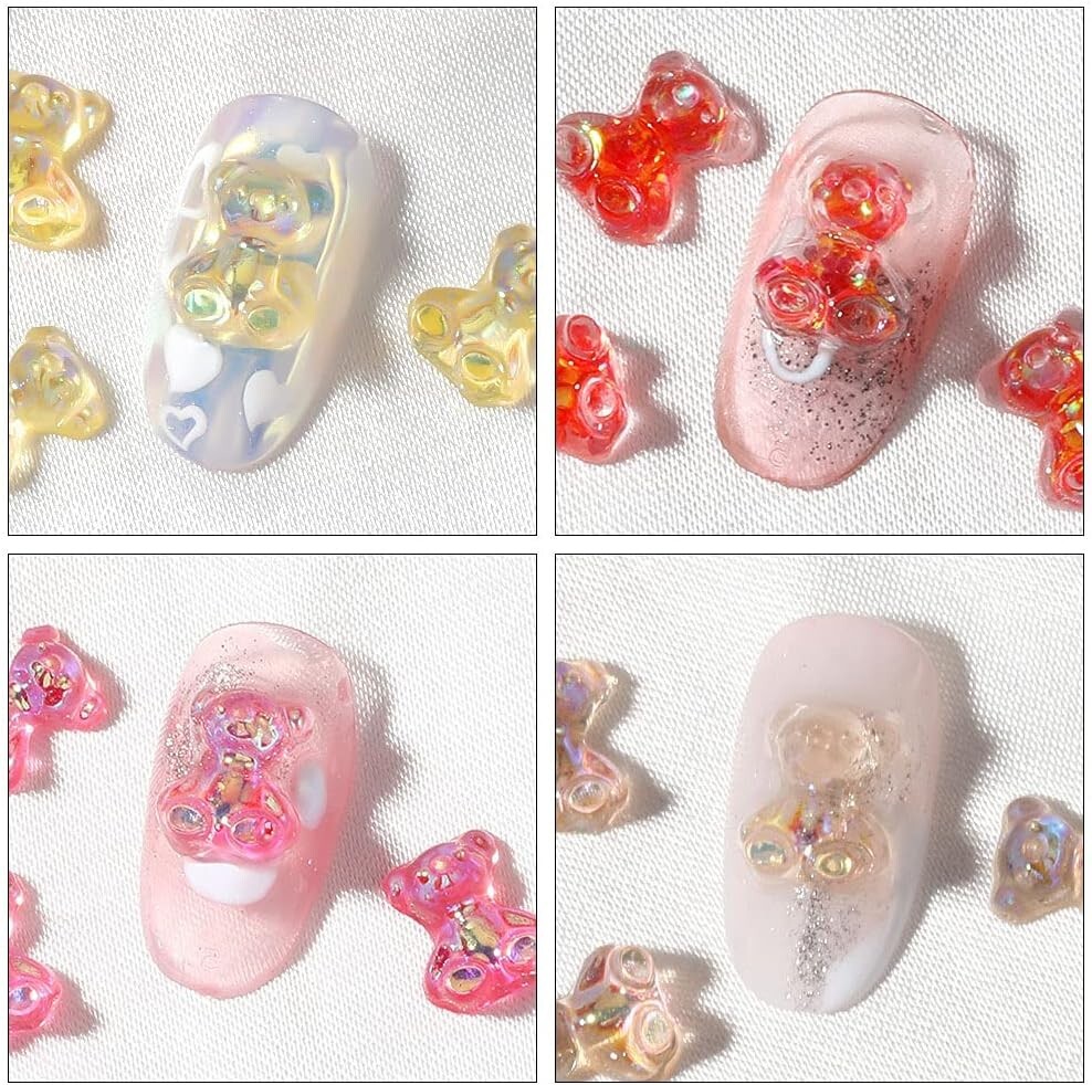 32 Pieces 3D Resin Bear Nail Art Decoration Cute Bear Resin Crystal Nail Polish