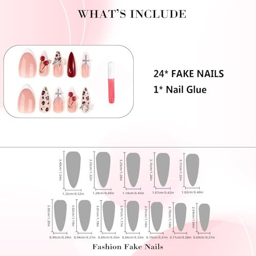 Press on Nails Long Stiletto Fake Nails with 3D Cherry, Butterfly AS1-017