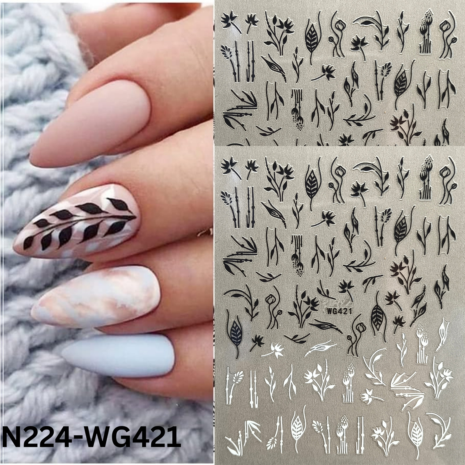 Minimalist Black & White Botanical Floral Nail Art Stickers