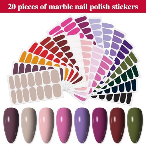 20 Sheets 280 Pieces Solid Nail Polish Strips for Women Girls, Style 3