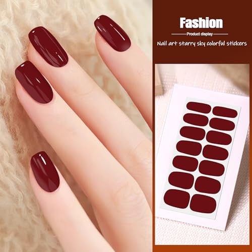 8 Sheets Nail Stickers Full Nail Wraps (), Self Adhesive Red Solid & Glitter