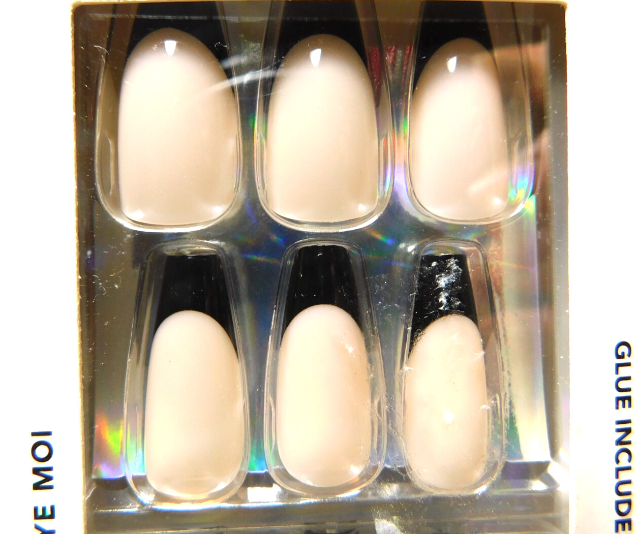 CBI Distributing Corp.~Icing 24 Faux Nails Vegan CB.AN Beige With Black Tip Nail