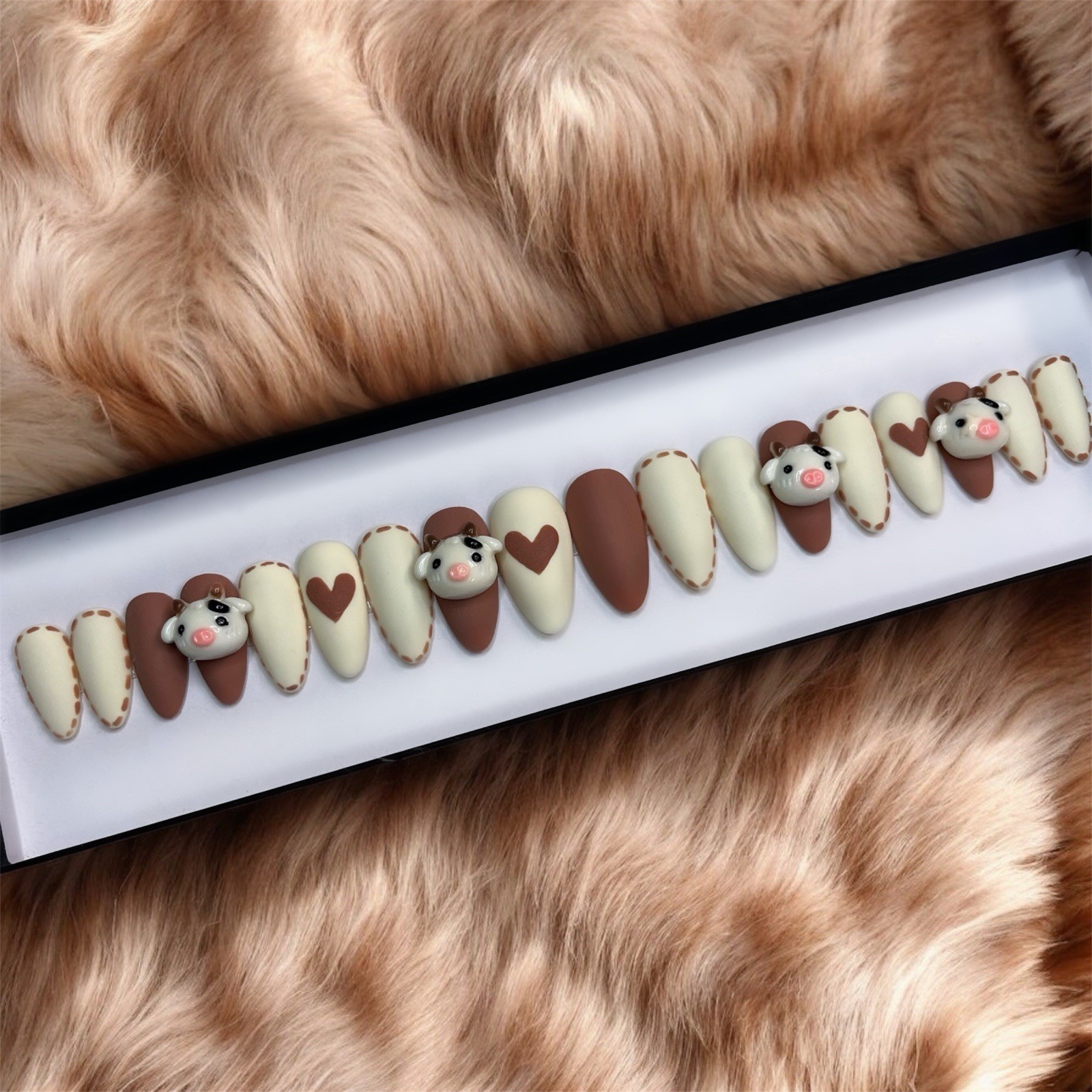 Handmade Moo-dy In Love 🐮 Press-On Nail Set Prep Kit Included