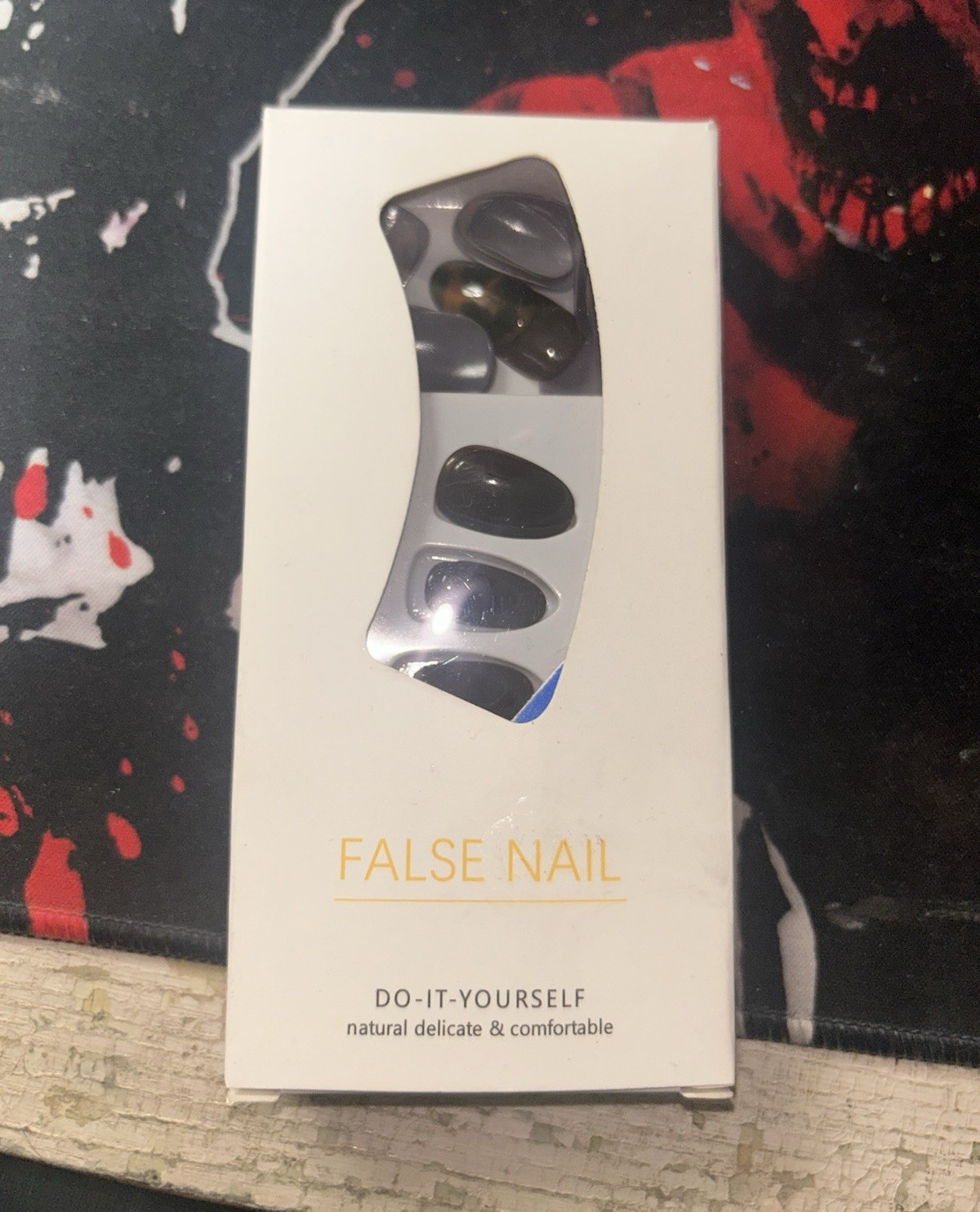 Press-On Nails Black Brown Tortoiseshell Shiny Oval Medium Acrylic Full Cover
