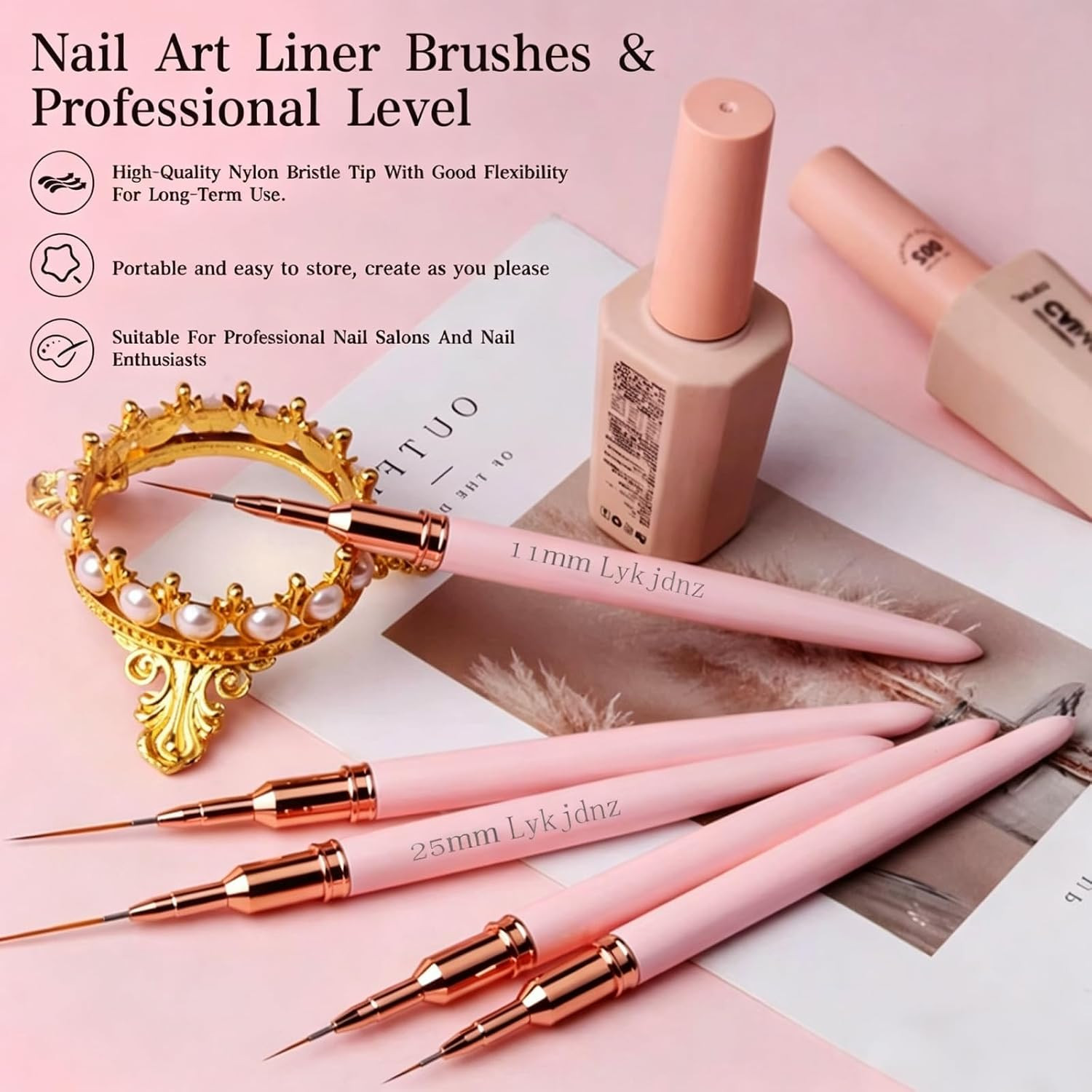 5 Pcs Nail Art Liner Brushes, Multi Size UV Gel Detail Painting Brushes | 7/9/11