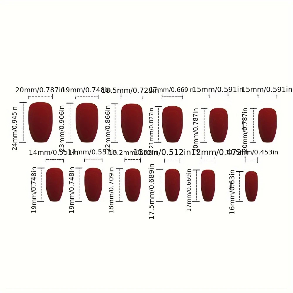 24pcs Wine Red Press-On Nails with Golden Glitter & Rhinestones – Medium Square