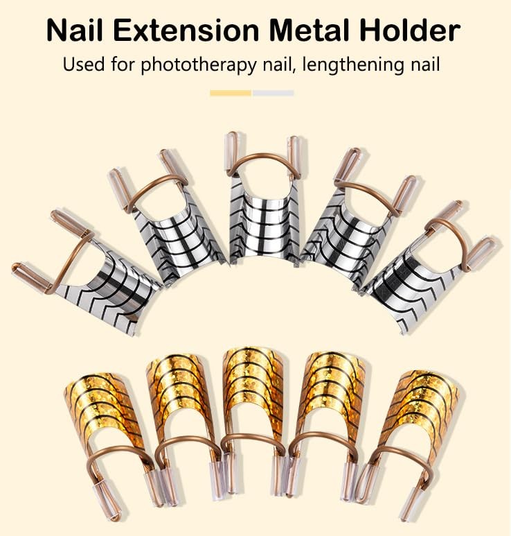 AKOAK 10 Pieces Reusable UV gel Acrylic Nail Art Tips Extension Guidance gold