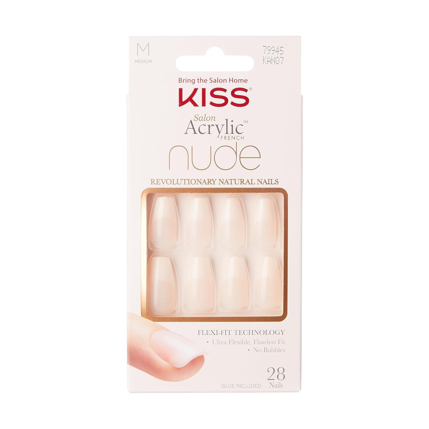 KISS Salon Acrylic Press on Nails, Nail Glue Included, ‘Cashmere’ French, Medium