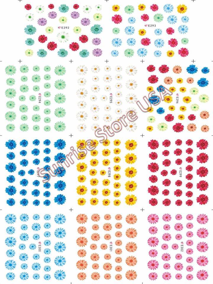 3D Nail Art Sticker Colorful Flower Daisy Flower Decals Manicure Peel & Stick