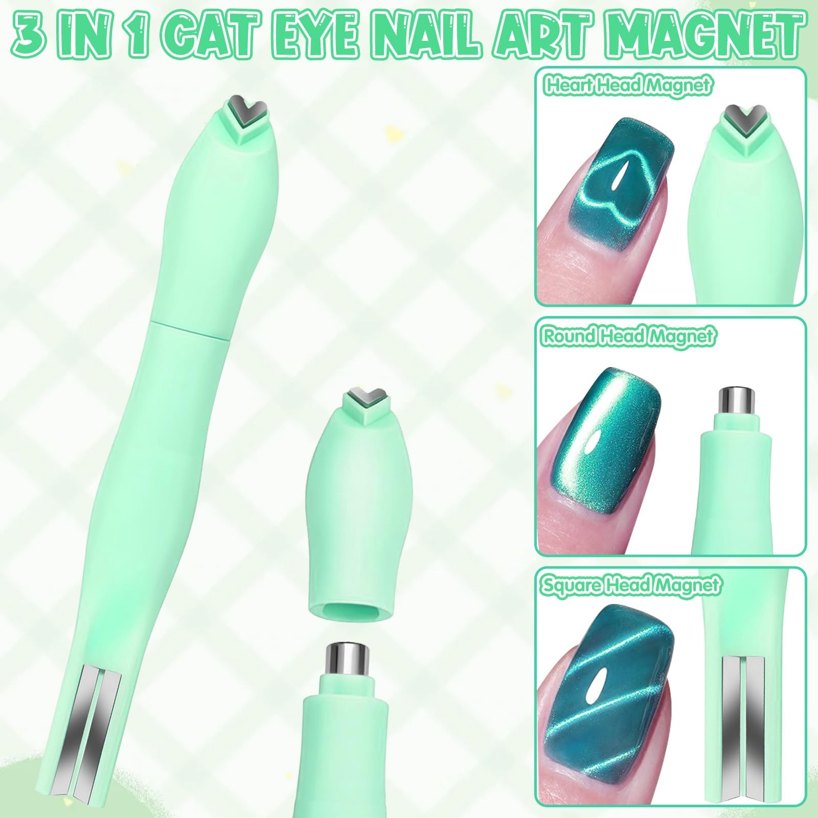 4Pcs Cat Eye Nail Magnet Kit, 3in1 Magnet with DualEnded Pen & 2Pcs Bunny Gui…