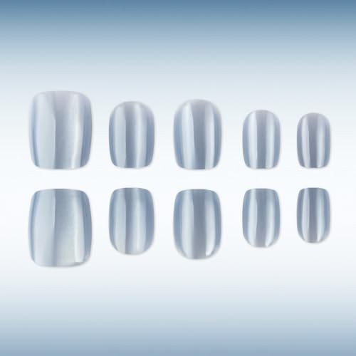 Cat Eye Press on Nails – Short Square Fake Nails – Blue Grey – Style 8