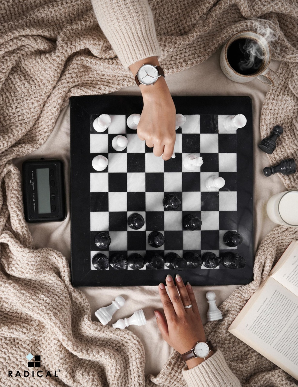 Radicaln Marble Chess Set 15″ Inches Black & White with 15 inches,