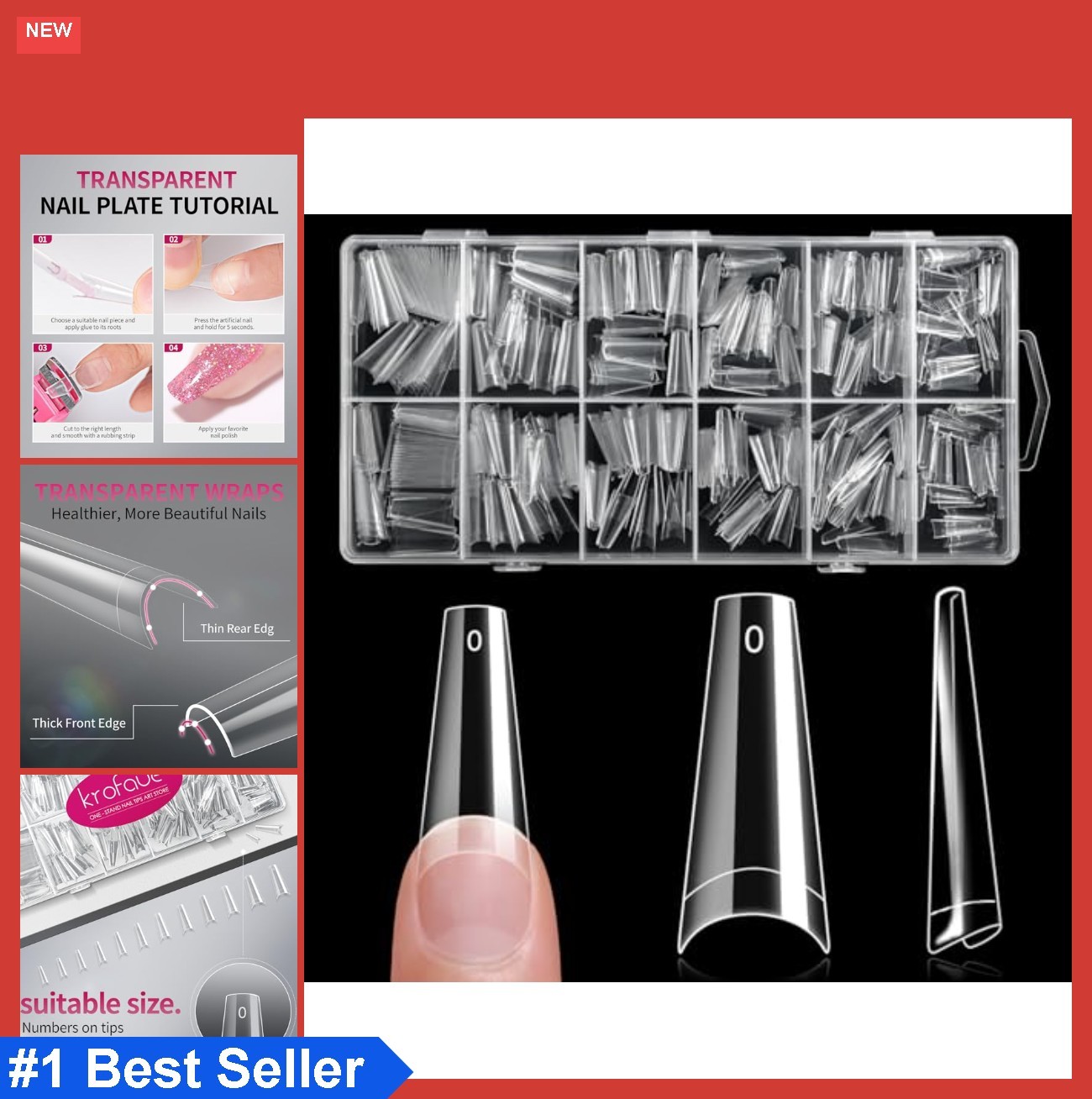 600 PCS Half Cover Coffin Nail Tips Clear 12 Sizes ABS Plastic DIY Salon Home