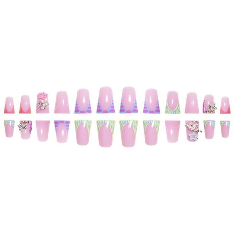 24Pcs Y2K Star Rhinestone Duck Shaped Press On Nails