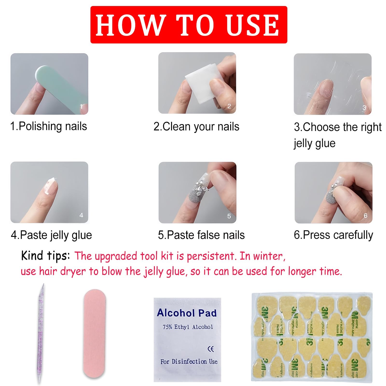 24Pcs 4th of July French Tips Press on Nails Short Square Flag Star Designs F…