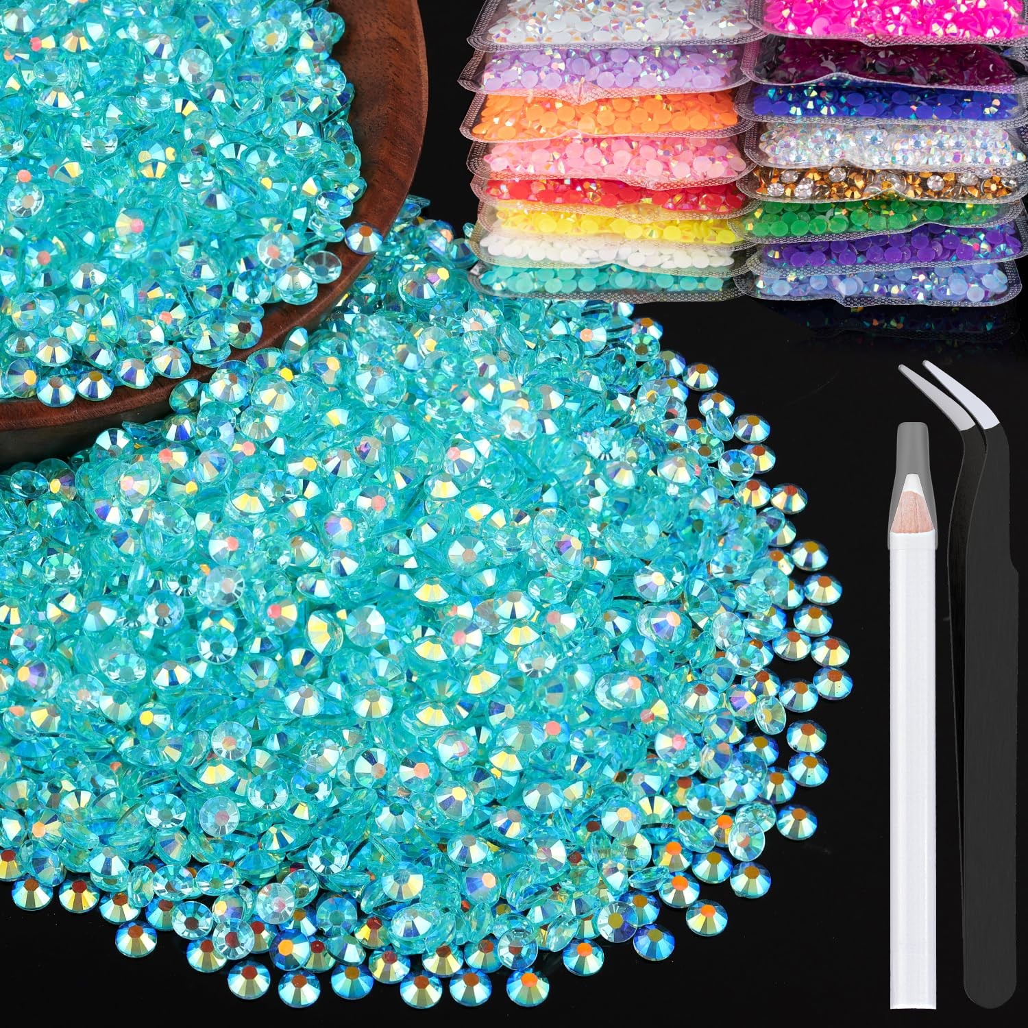 4000pcs 4mm Resin Rhinestones Bulk, Transparent Lake Blue AB Flatback Round J…
