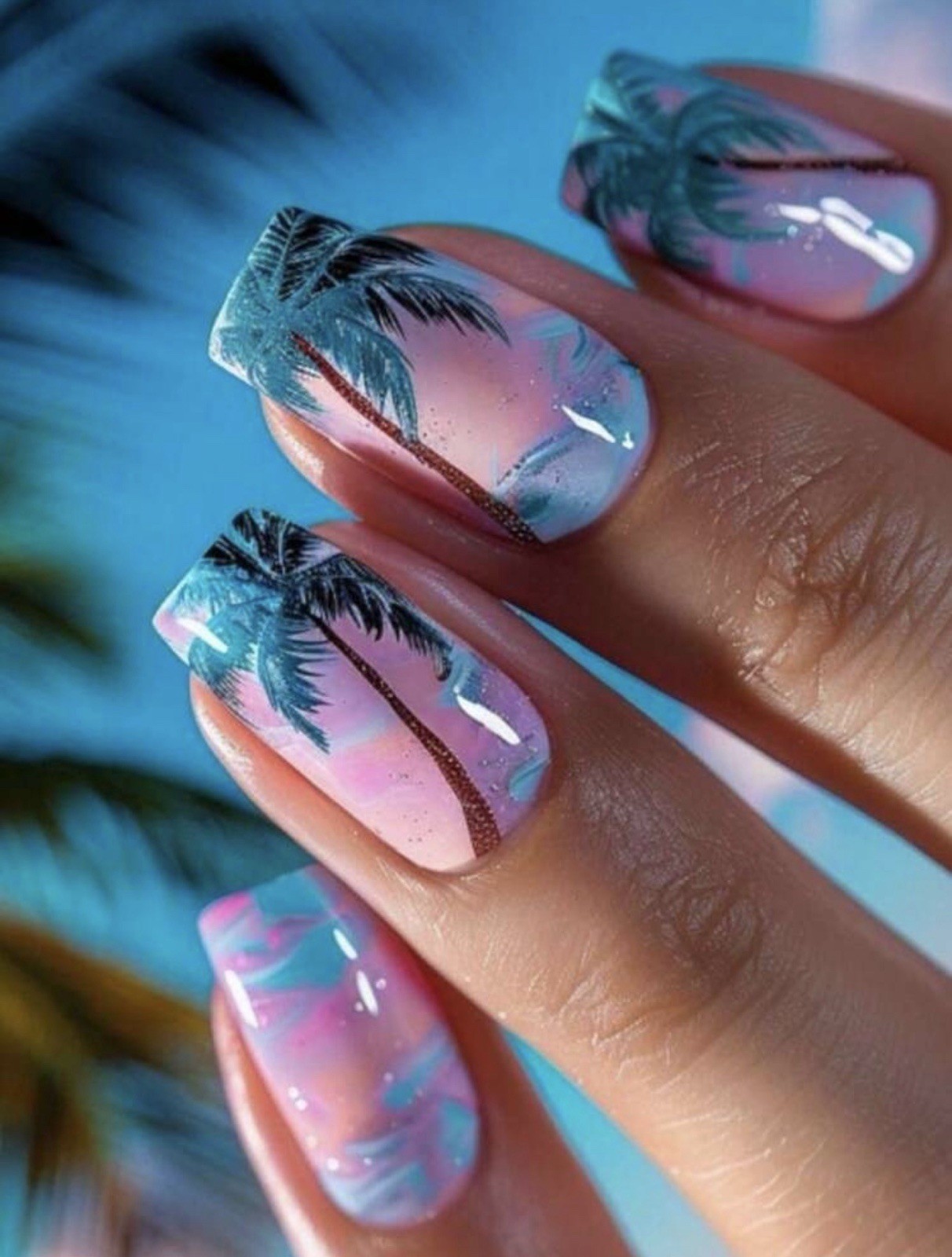 24 pcs Tropical Palm Tree Beach Vacation Press-on Nails