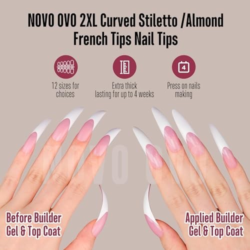 Halloween XXL Curved Stiletto XXL Stiletto Almond Curved Berry Pink French Tip