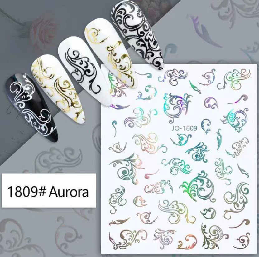 3D Nail Art Stickers Decals Aurora Floral Flowers Lace Swirls Lines Waves NS50