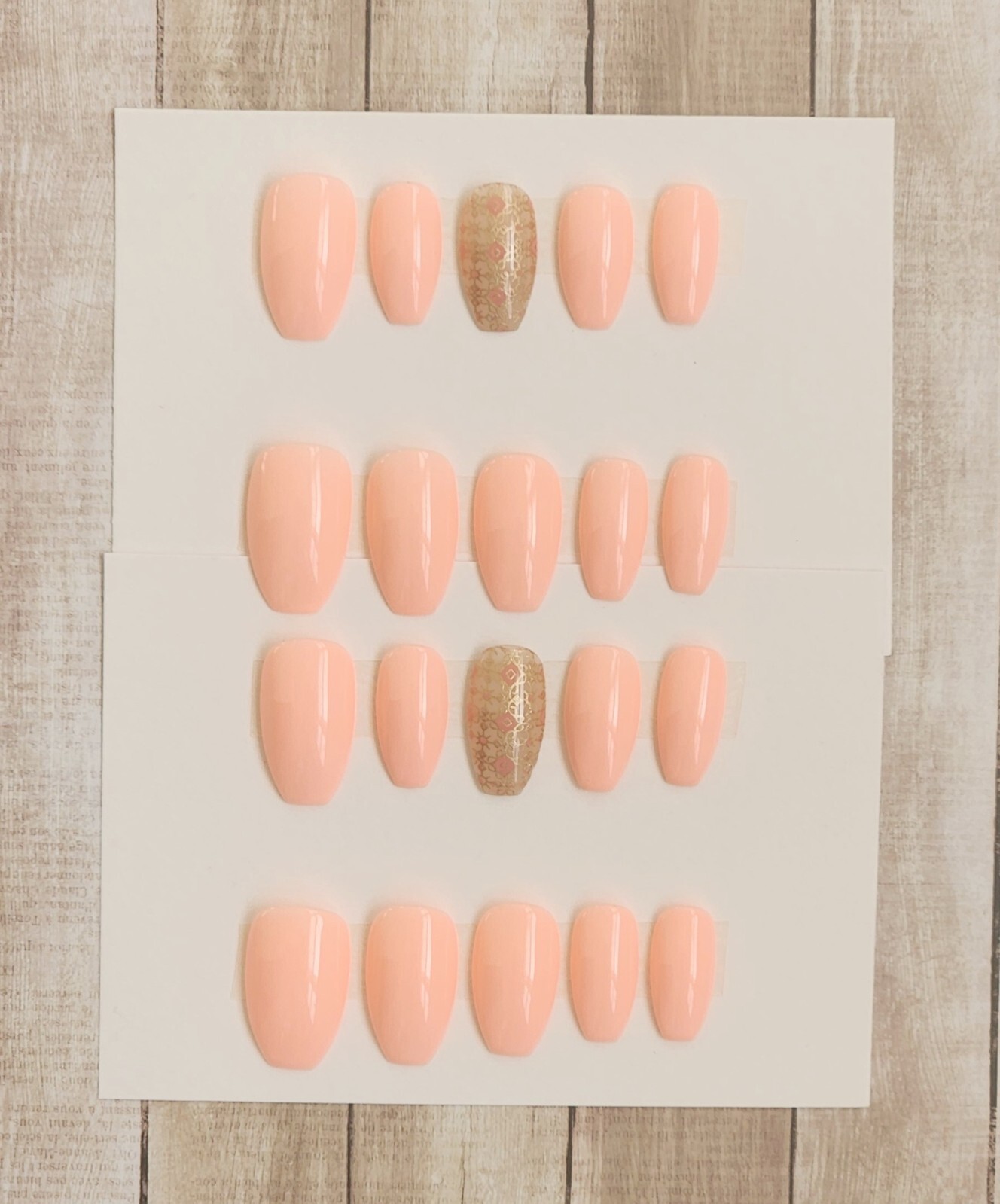 Custom Press On Handmade Gel Nails Pink Mosaic Accent Coffin Short 20 Tips
