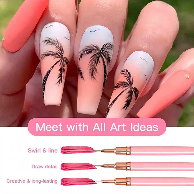 New 7/9/11/15/25mm Nail Liner Brush Set Drawing Lines Stripe Painting Flower Pen