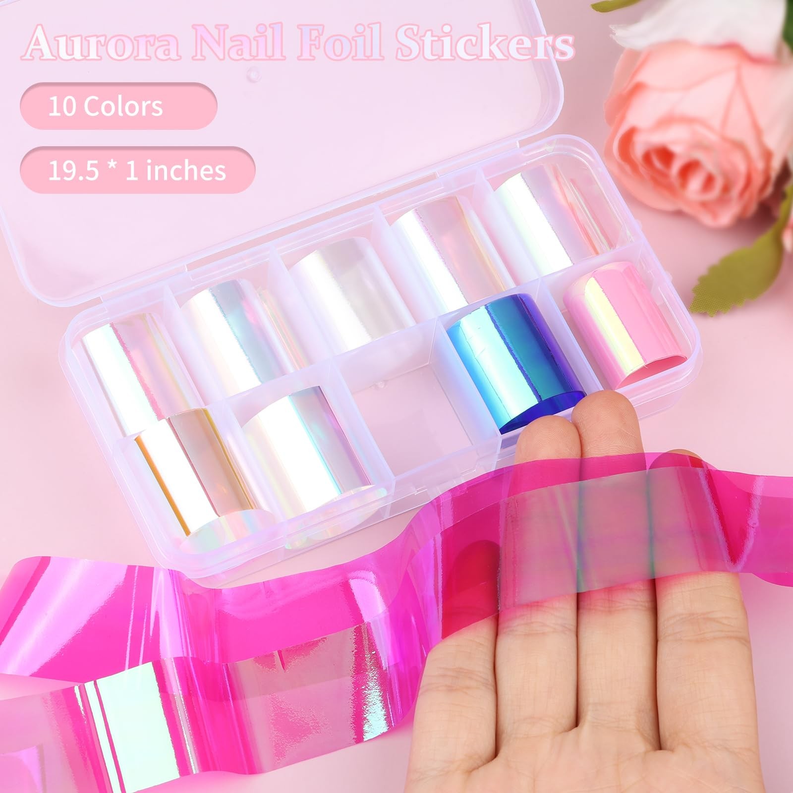 Aurora Glass Paper Nail Art Sticker 10 Sheets Gradient Laser Broken Glass Paper