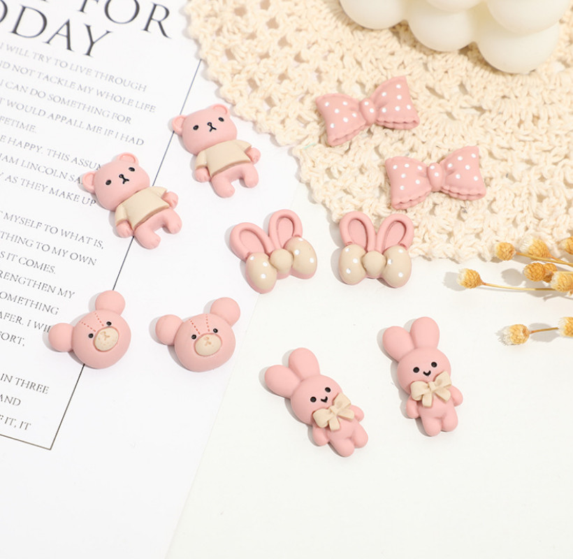 Pink Resin Charm Butterfly Bear Bunny Bow Design Phone Case Decoration 2Pcs