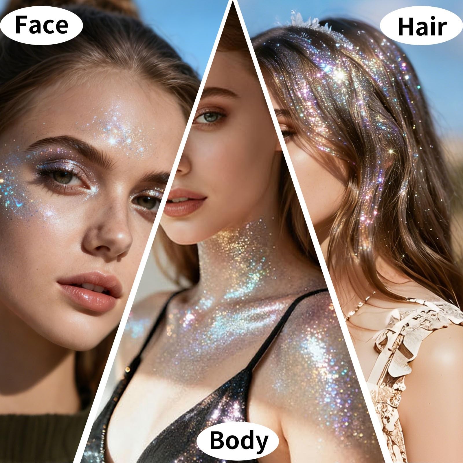 Body Glitter Stick 6 Pack Red White and Blue Face & Hair Glitter with Chunky…