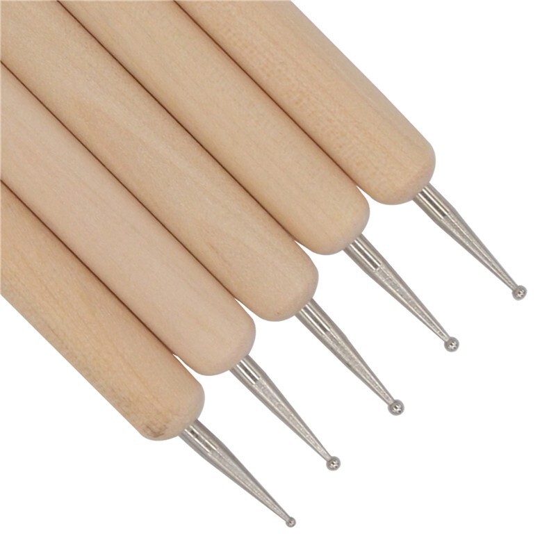 5 Pcs 2way Wooden Handle Manicure Nail Art Dotting Pen Marbleizing Tool