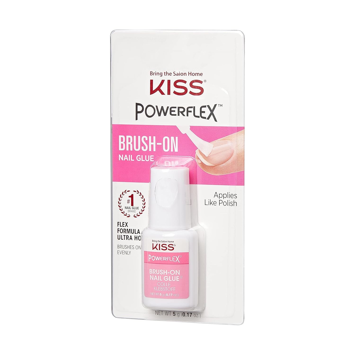 KISS PowerFlex Brush-On Nail Glue for Press On 0.7 Oz (Pack of 2), Clear