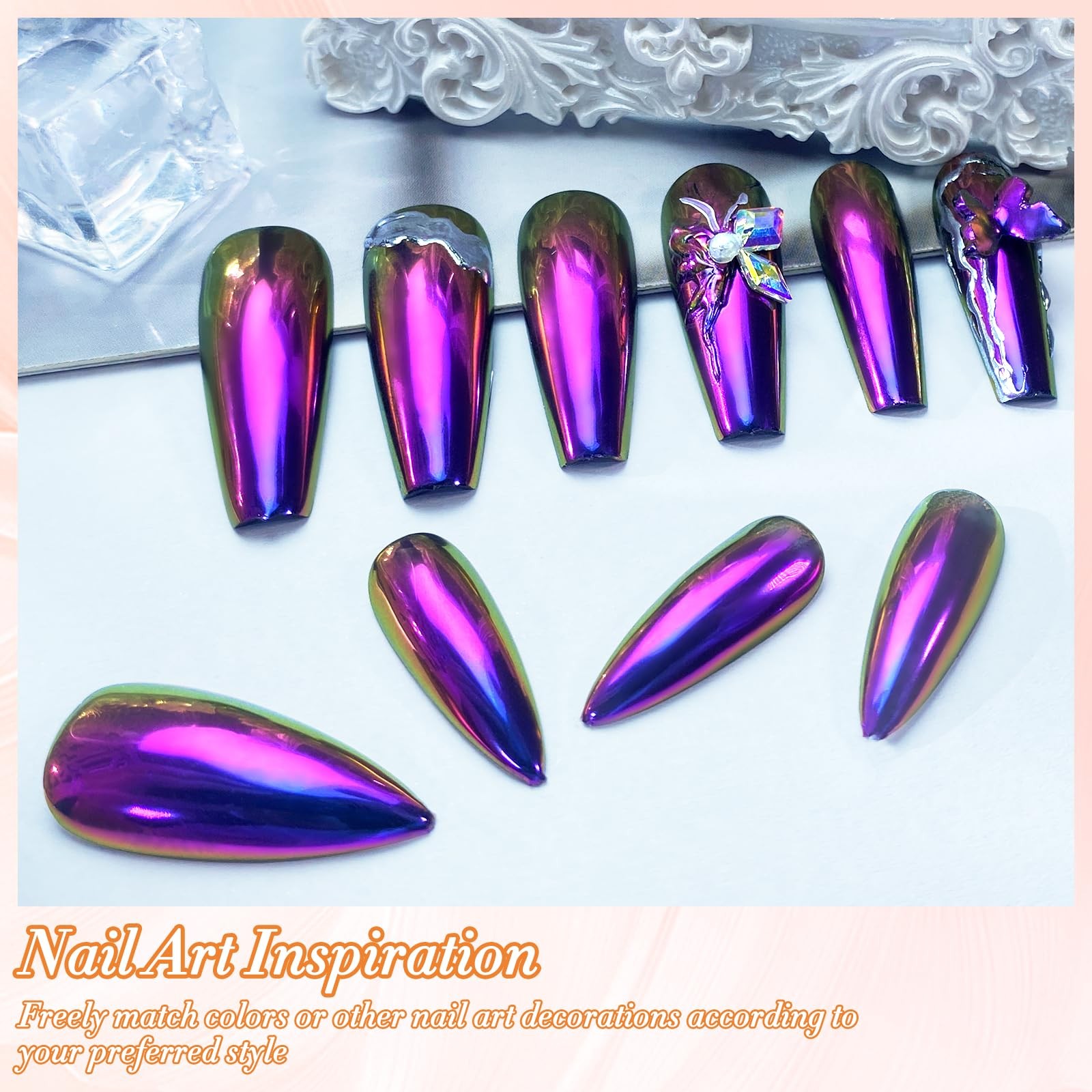 Chameleon Chrome Nail Powder, Color-Shift Nail Powder Pigment Glitter Dust Ma…