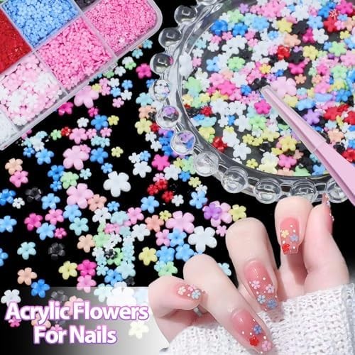 3D Color Tiny Flowers Charms for Nails, Acrylic Spring Blossom Tiny Flower Nail