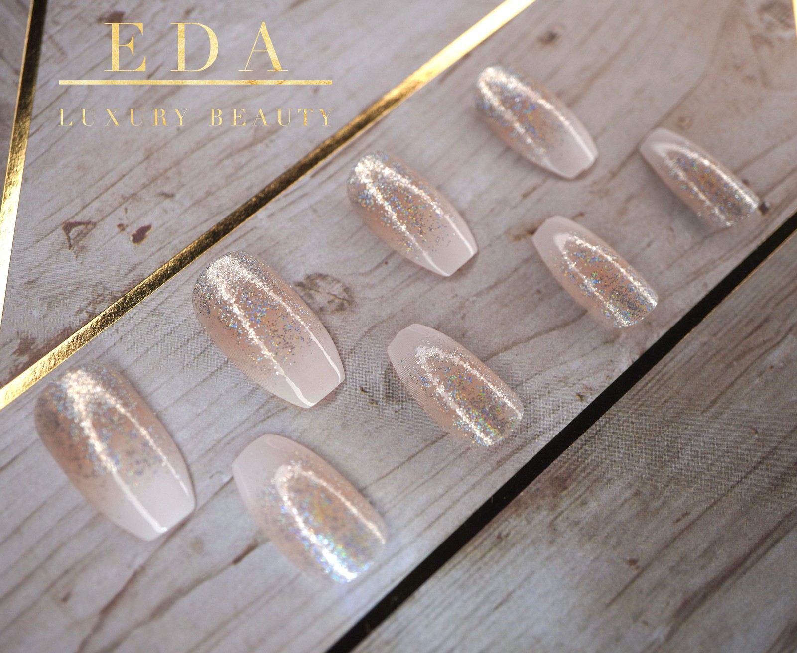 Nude Pink Ombre Glitter French Tip Square Long Acrylic False Press On Nails Set