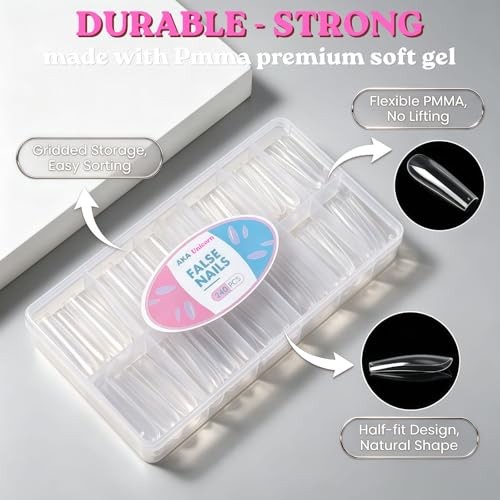 Long Square Nail Tips,240Pcs Clear Full Cover Soft Gel Nail 12 Sizes 02Clear