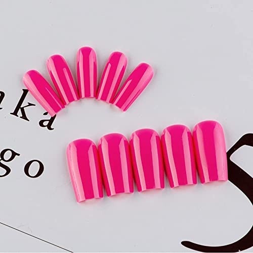 Hot Pink Press on Nails Medium Long,Thick Glue on Nails Medium glossy hot pink