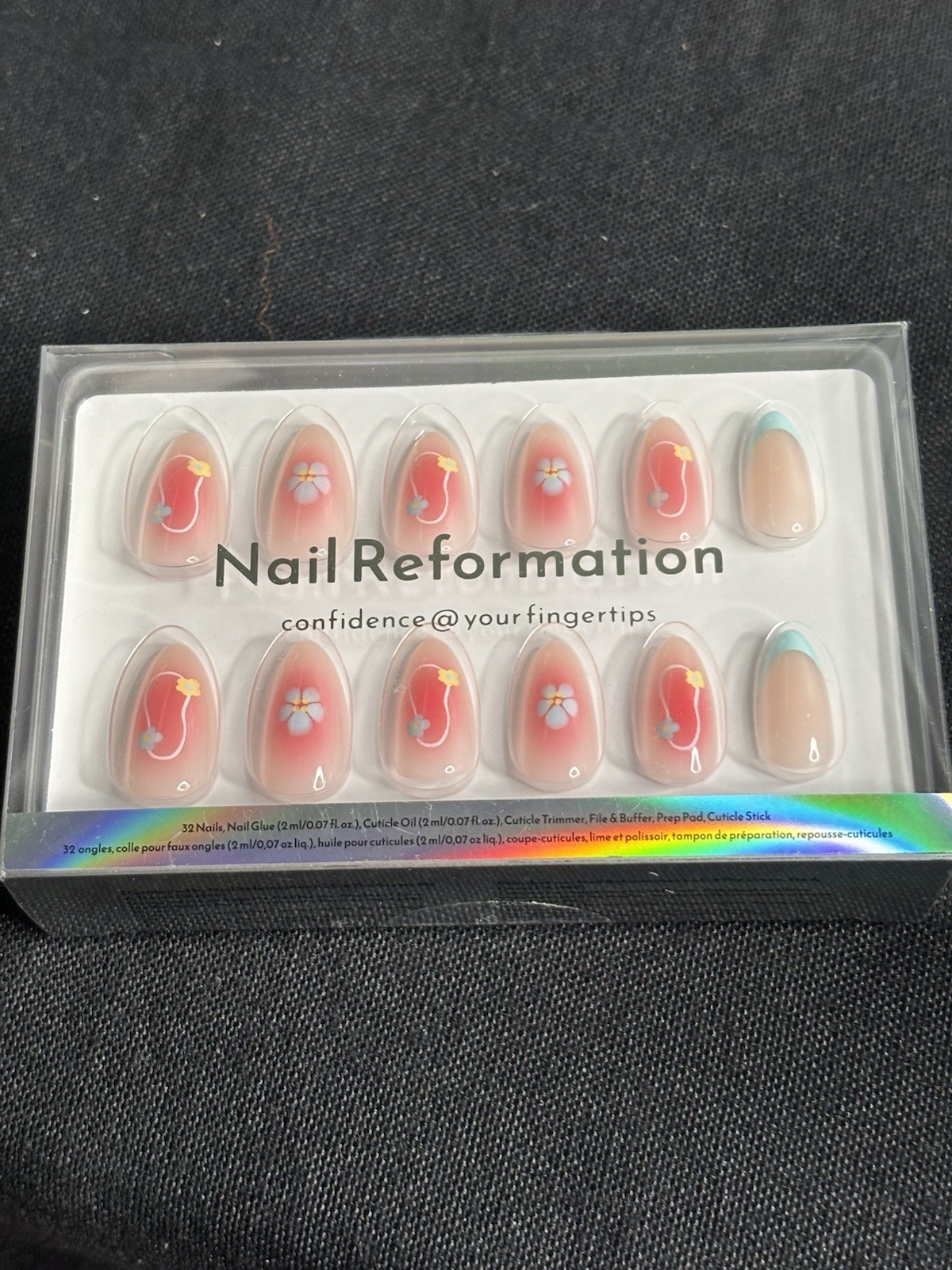 NailReformation Pink Nude Shiny Floral Almond Press-On Nails Glue AS181