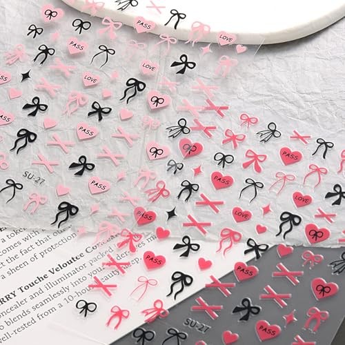 Valentines Heart Nails Stickers Cute 3D Bow Love Nails Heart Gift Dots Design