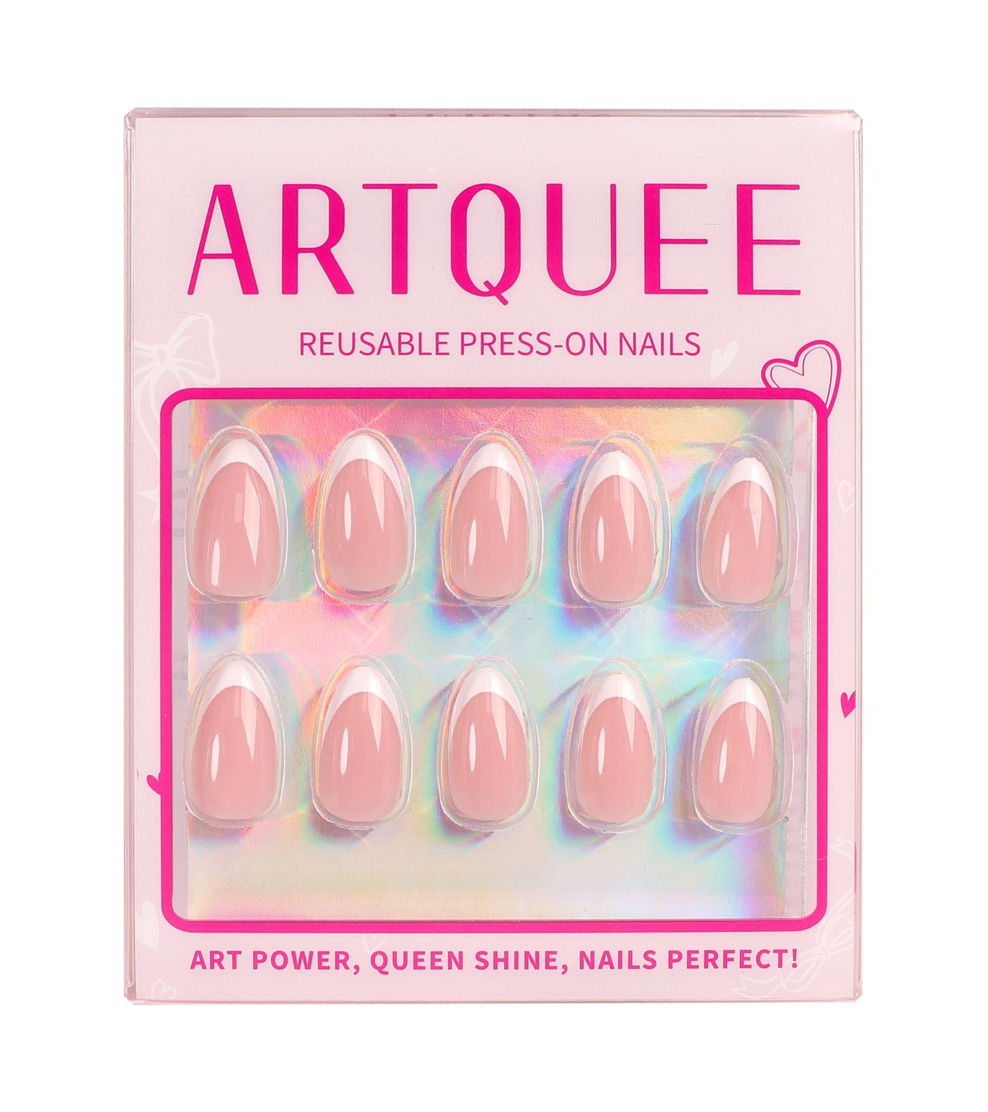 Artquee French Tip Press on Nails Short 32 Count (Pack of 1), Pink