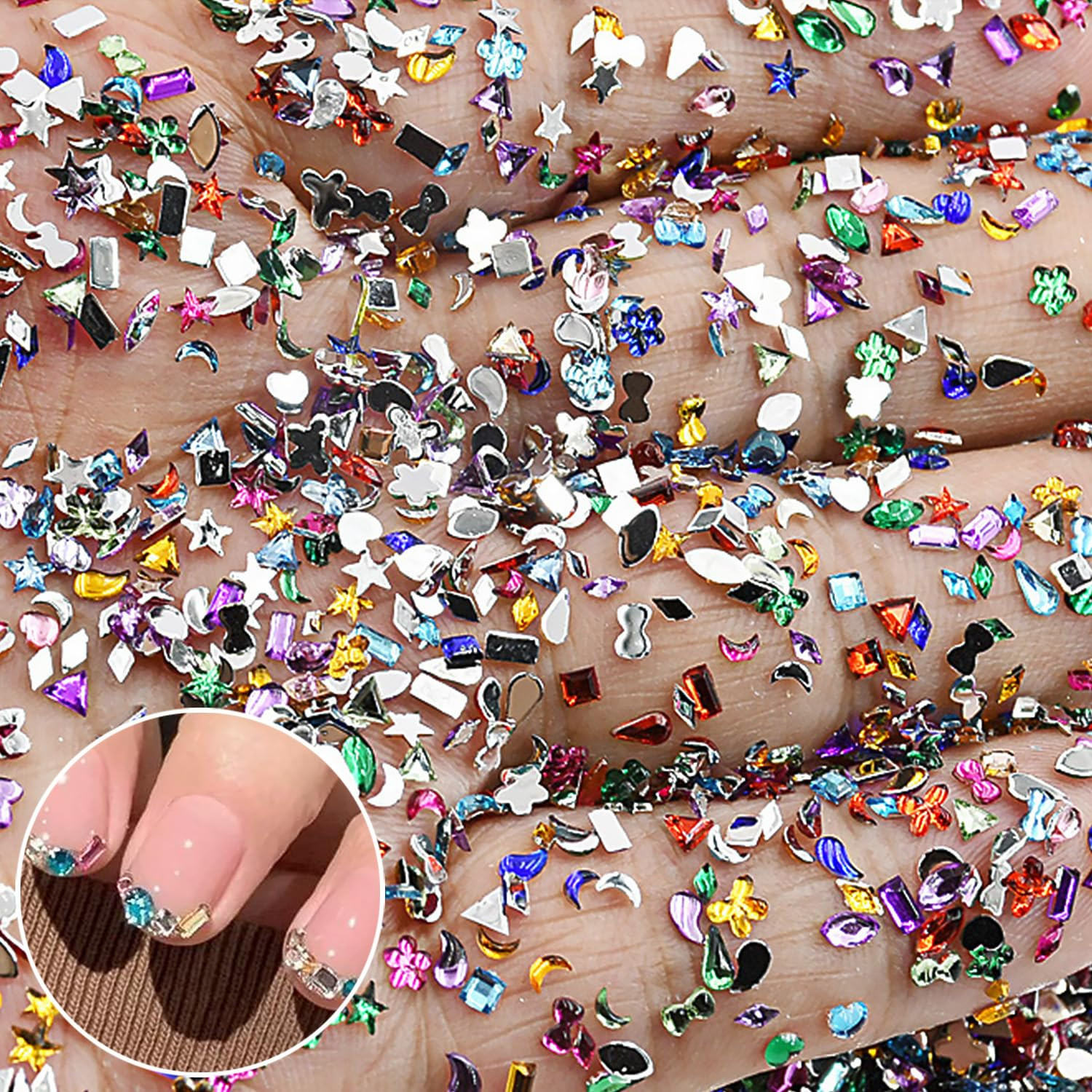 3000Pcs Colour Nail Charms 3D French Petite Nail Rhinestones Colorful Nail Gems