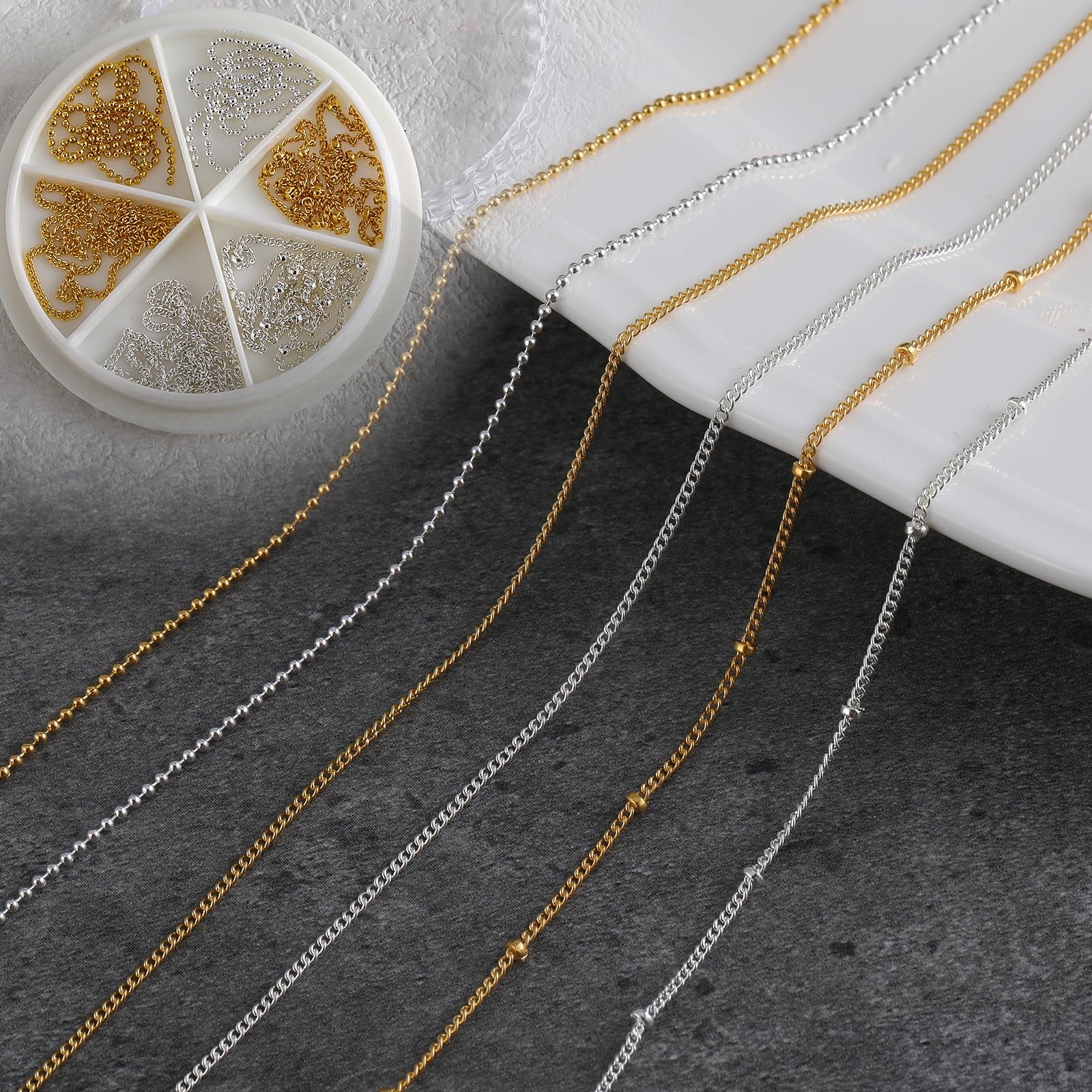 6 Strips 3D Nail Art Chains Nails Chain Charms Metallic Chain Nail Charm Gold…