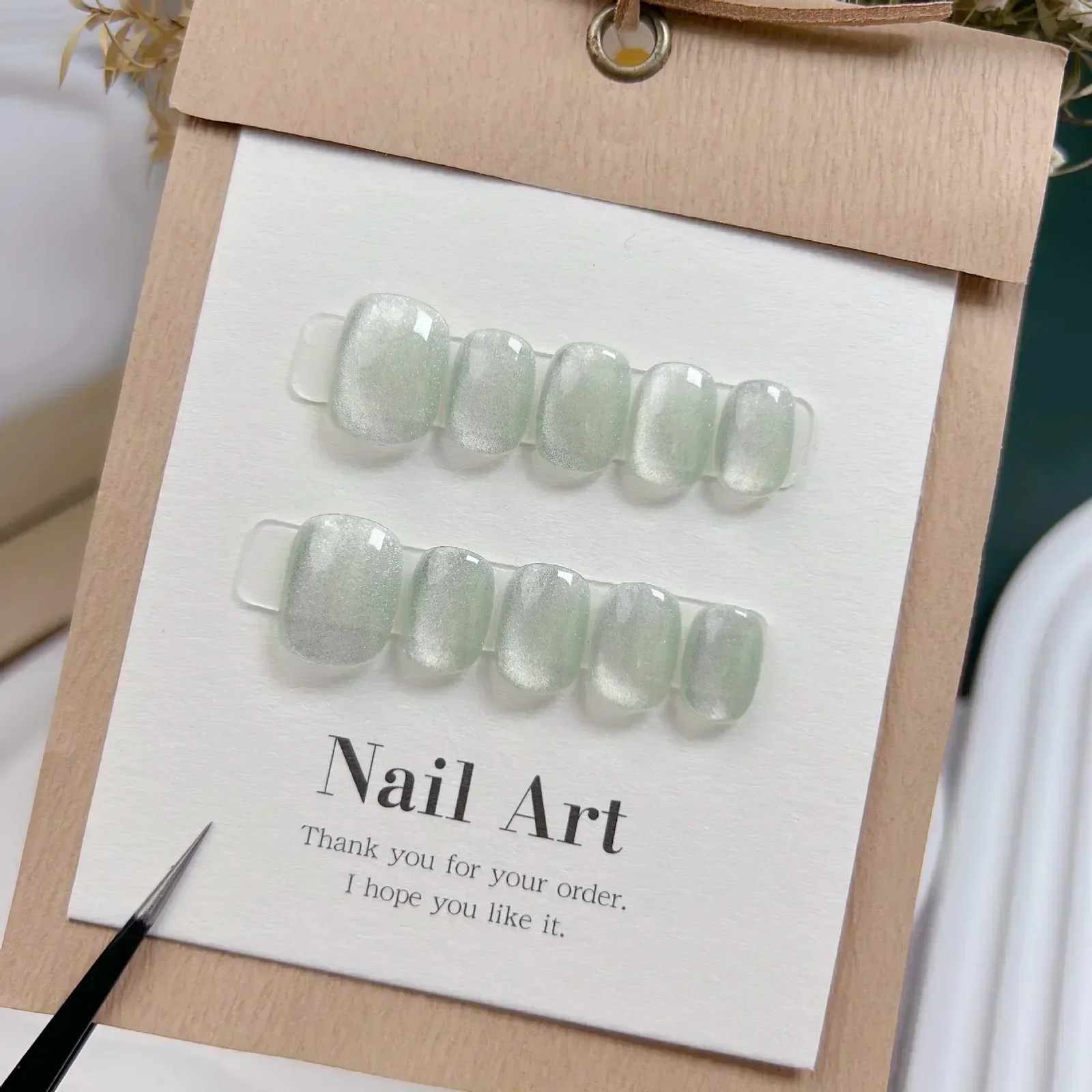 10Pcs Short Handmade Nails Cat Eyes Wearable False Nails Full Cover Nail Tips