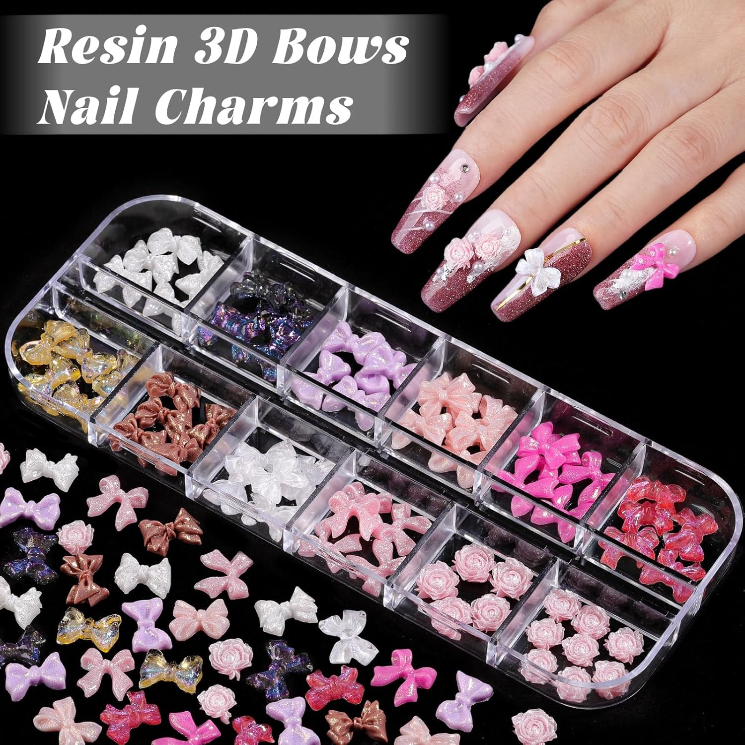 Nail Charms and Gems, Nail Art Kit with 30 Sheets Flower Nail 6 Kits-A