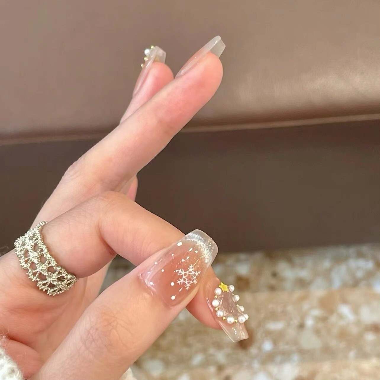 Press on nails medium Christmas Limited Edition Ice Transparent Snowflake