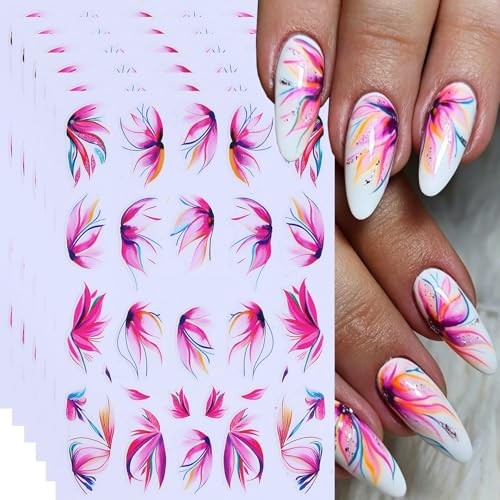 6 Sheets Flower Nail Art Stickers Spring Summer Nail Decals 3D Self Style-4