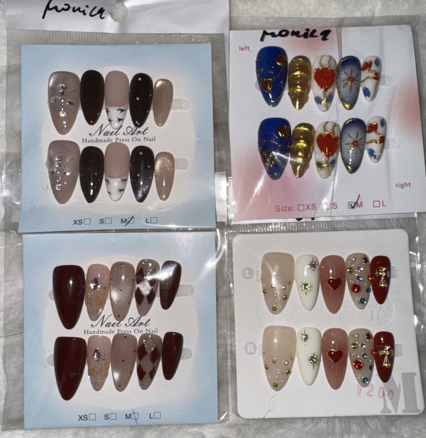 4 Packs Of 10pcs Almond Press On nails | 3D Unique Designs| Size M | Reusable (3