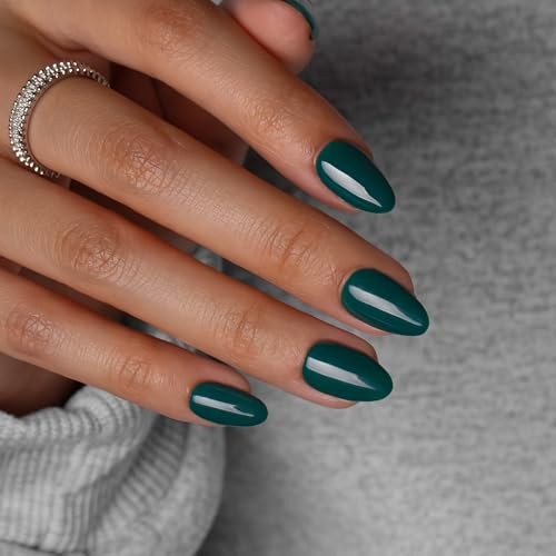 Dark Green Press On Nails Short Oval – Christmas Press On Nails forest green