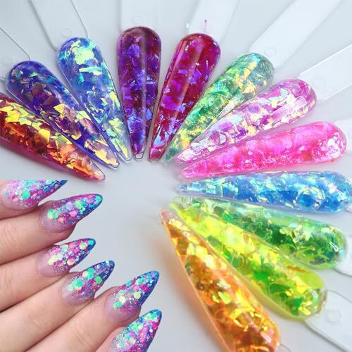 12Grids Holographic Mermaid Colorful Nail Art Glitter,Irregular Rainbow color-2
