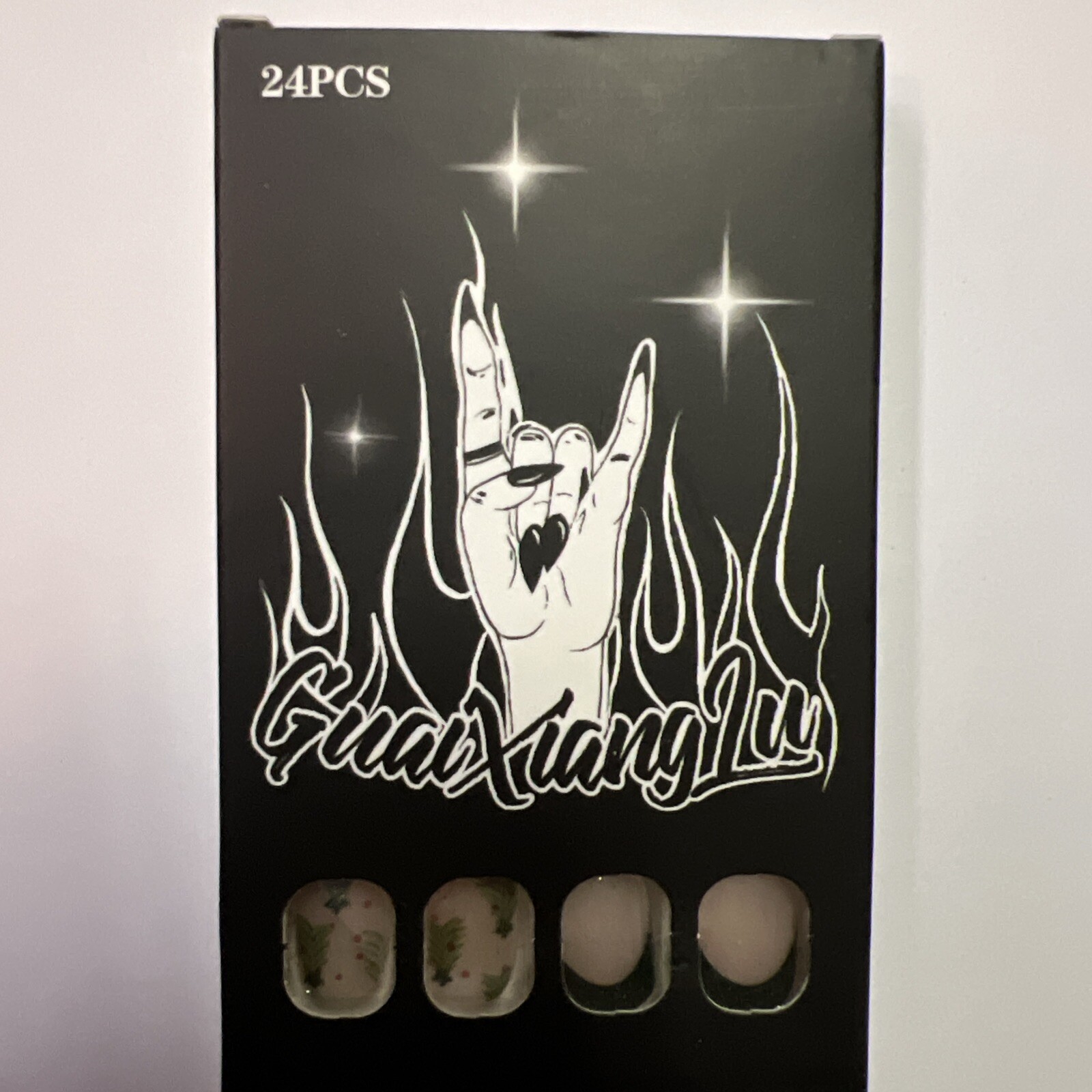 Christmas Set x4 96 Pcs Short Square Press On Nails French Manicure Design NEW
