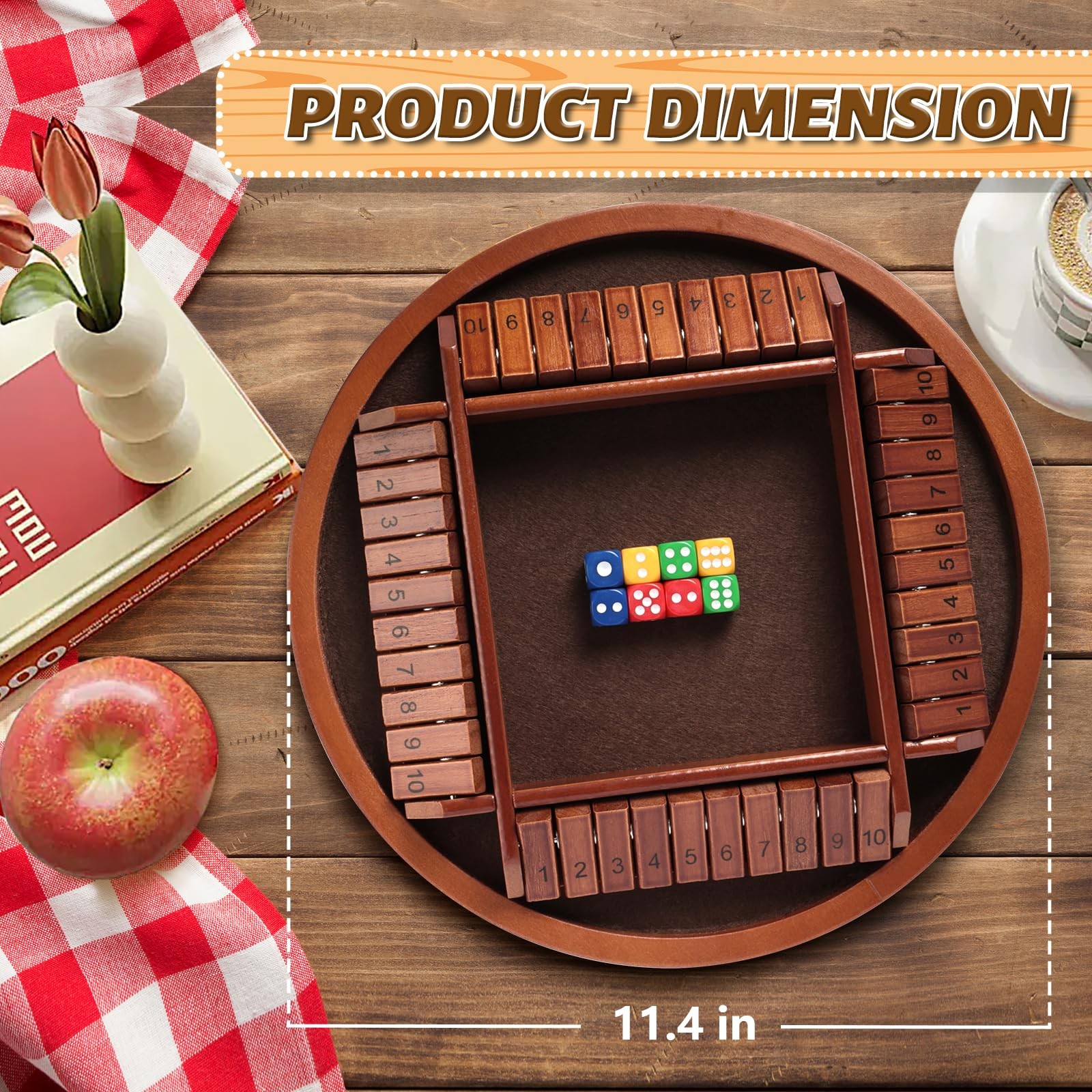 Shut The Box Dice Game,2-4 Player Family 11.2 inches x inches, Brown